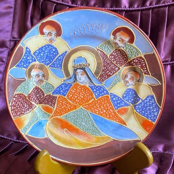 VTG Oriental Japanese Satsuma Plate Cloisonne Immortals Satsuma-Ware (Marked) - Picture 1 of 11